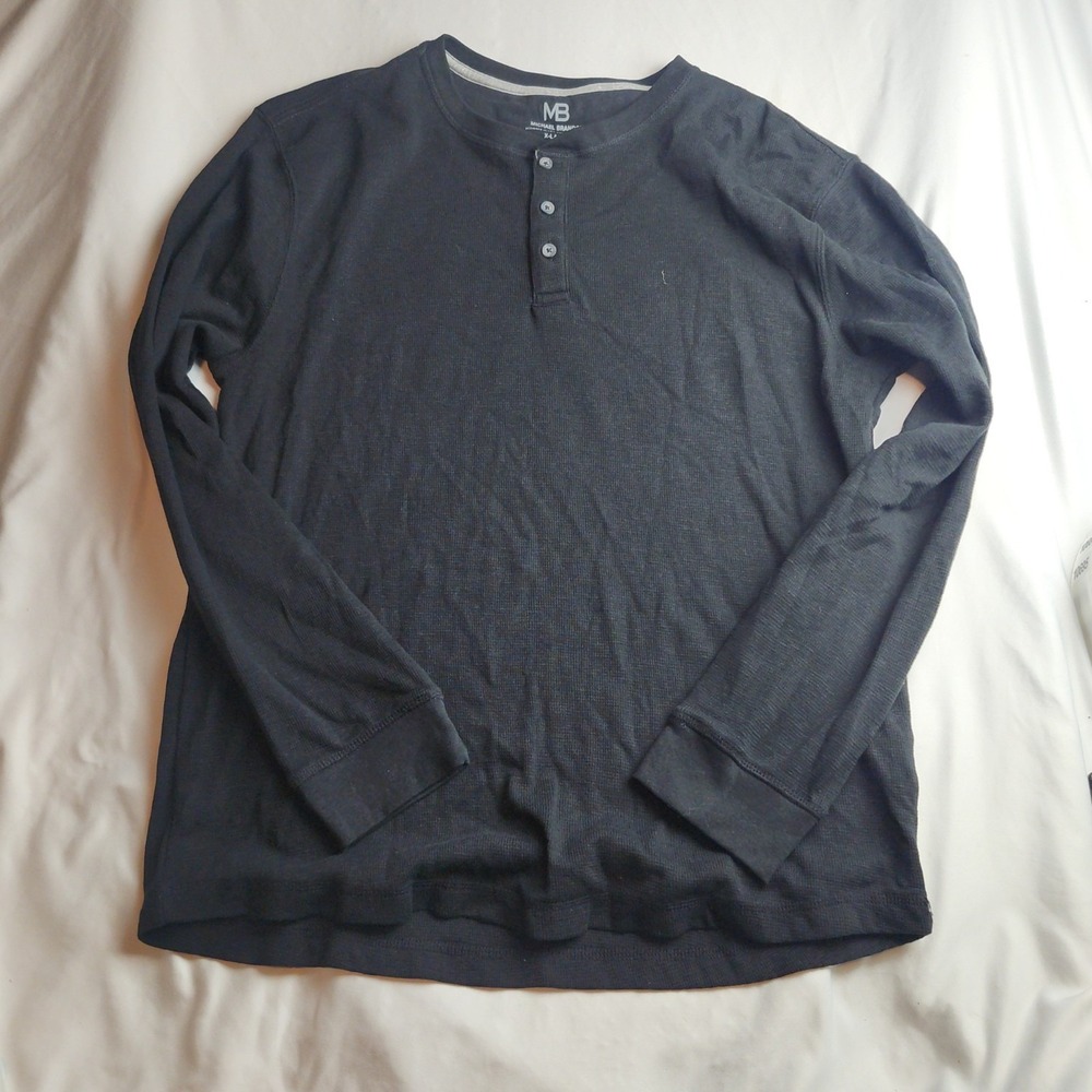 Michael Brandon Thermal Henley Waffle Knit Dark Navy Men's Size Large